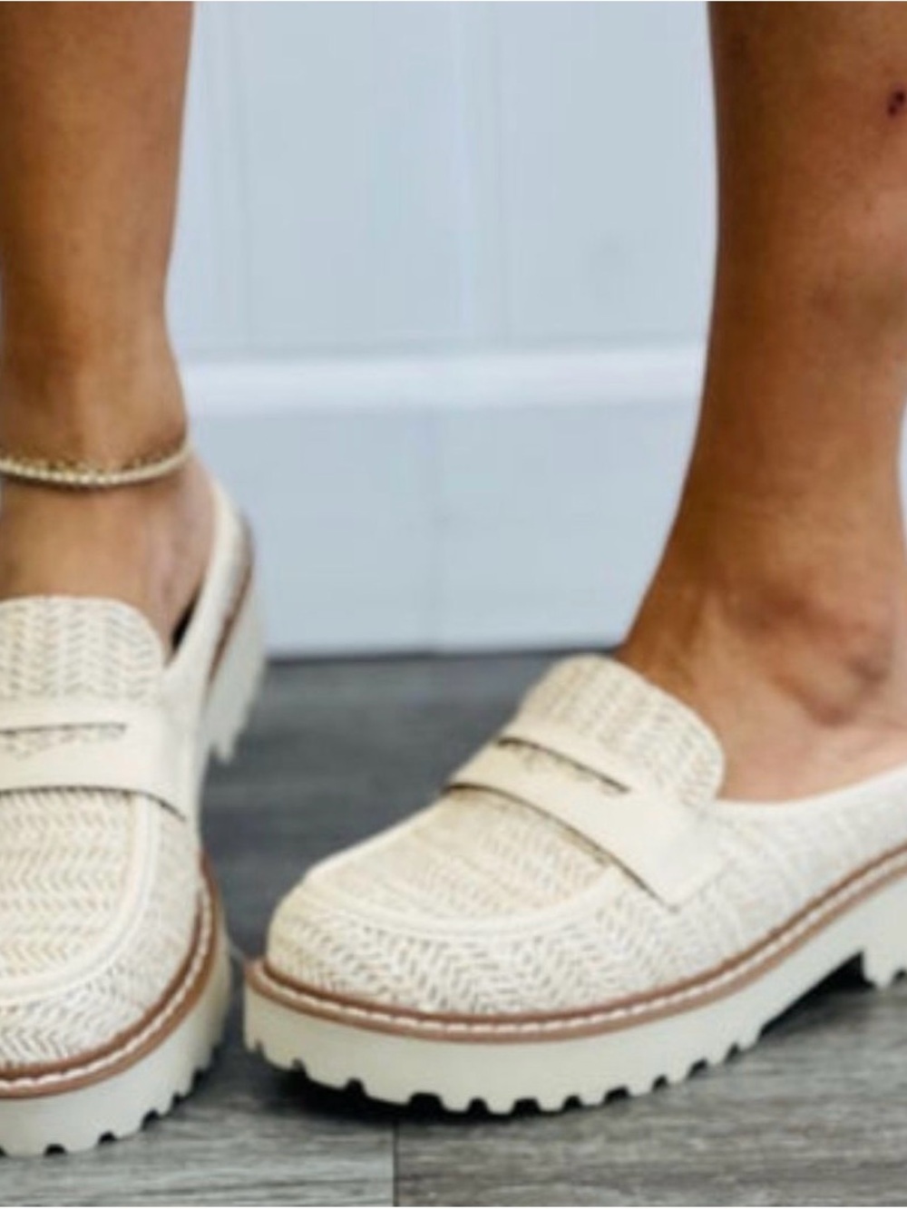 Woven Cream Platform Loafers - Women's Casual Slip-Ons